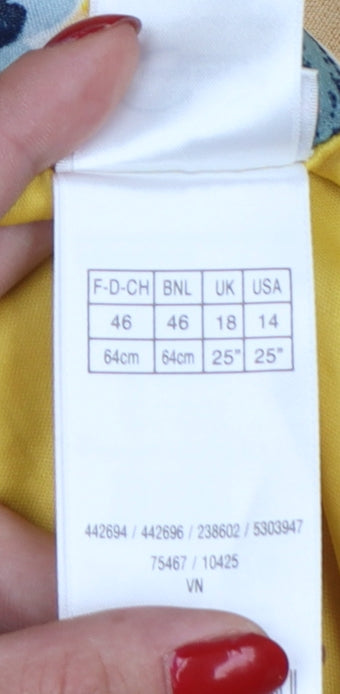 Damart Women Yellow Floral UK 18 Knee Length Flare Skirt D-Ring
