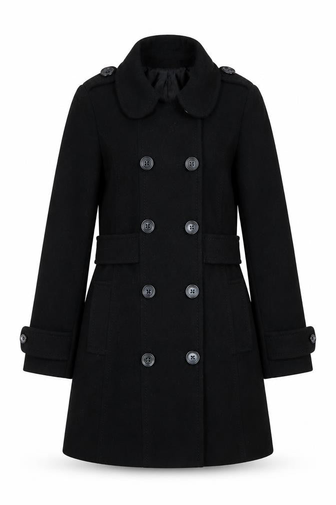 H&M Divided Women's Black UK 10 Double-Breasted Wool Pea Coat