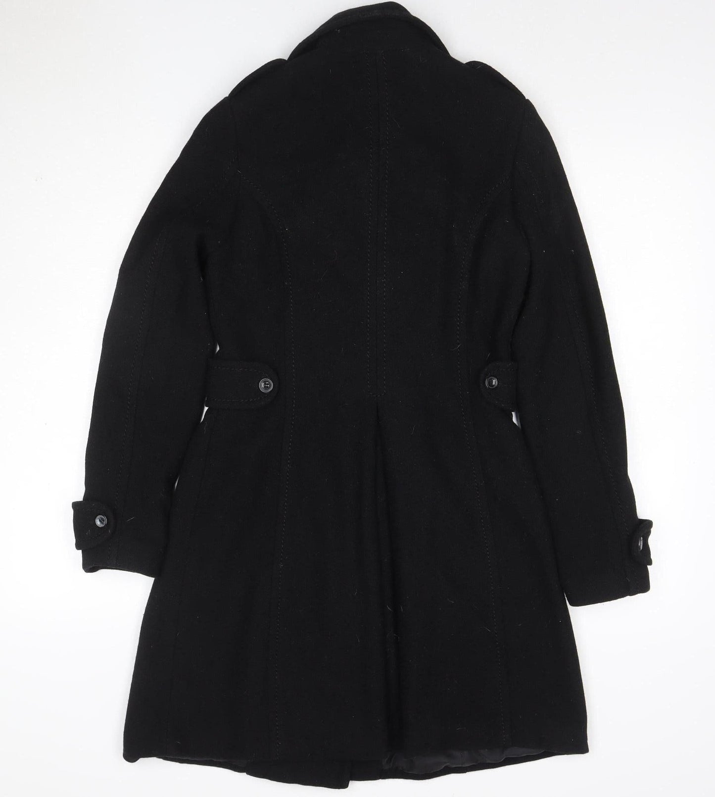 H&M Divided Women's Black UK 10 Double-Breasted Wool Pea Coat