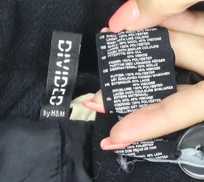 H&M Divided Women's Black UK 10 Double-Breasted Wool Pea Coat