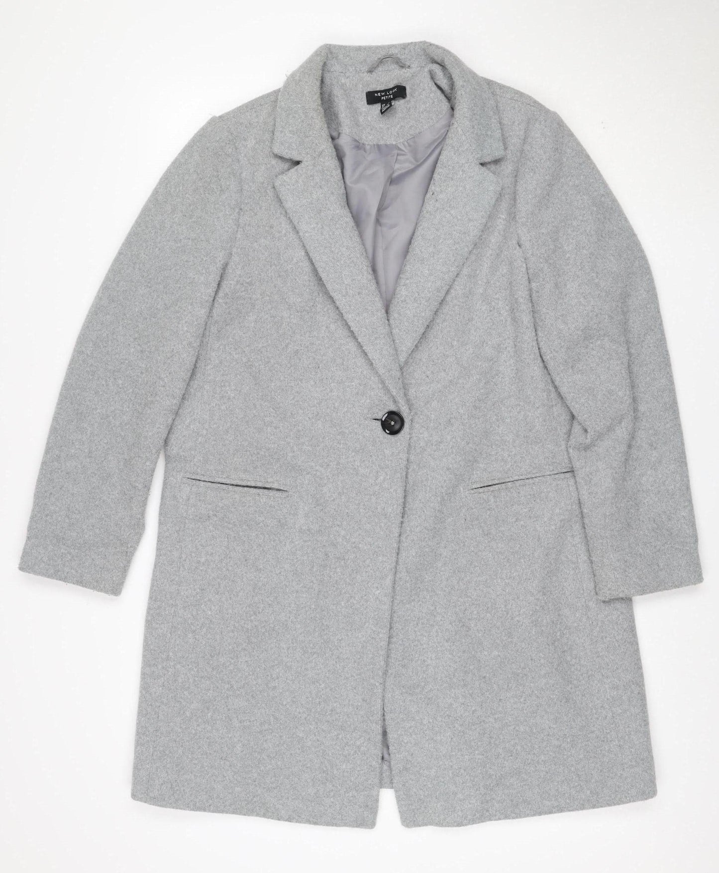 New Look Petite Women’s Grey Wool Blend Single-Breasted Coat UK 12