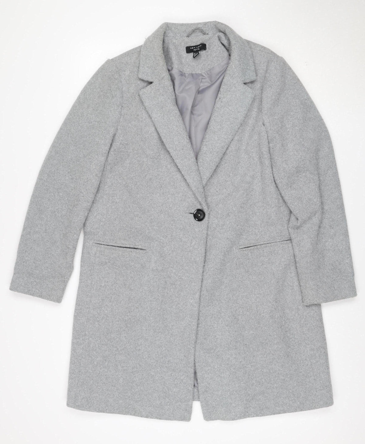 New Look Petite Women’s Grey Wool Blend Single-Breasted Coat UK 12