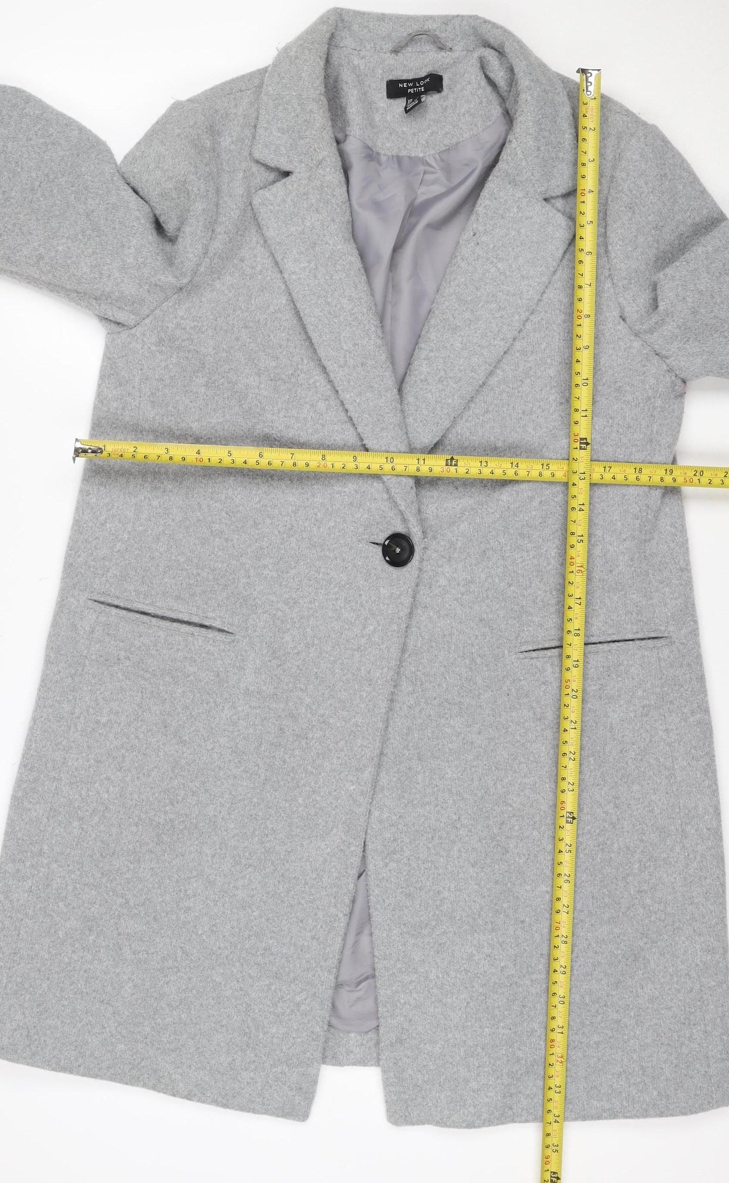 New Look Petite Women’s Grey Wool Blend Single-Breasted Coat UK 12