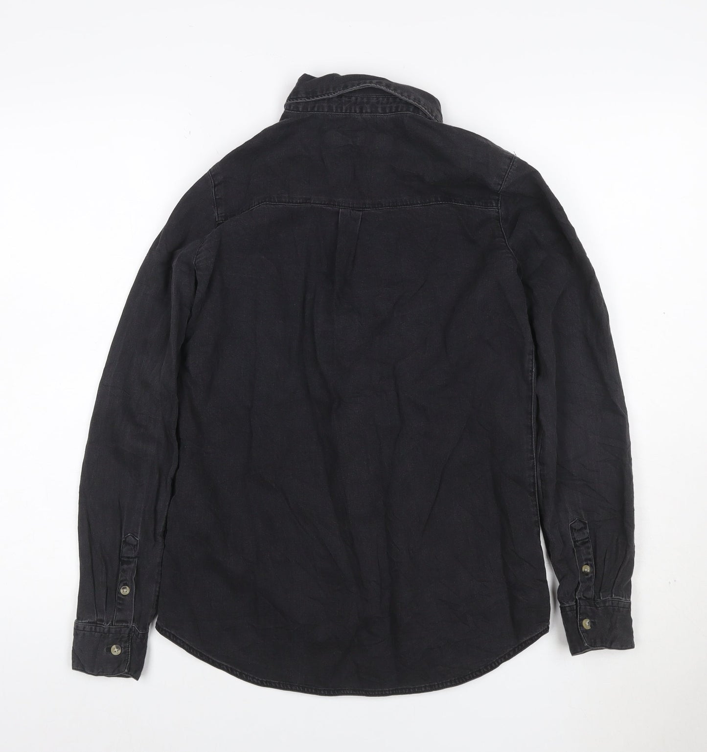 ASOS Women Black Denim Button-Up Shirt UK 8 Long Sleeve Collared