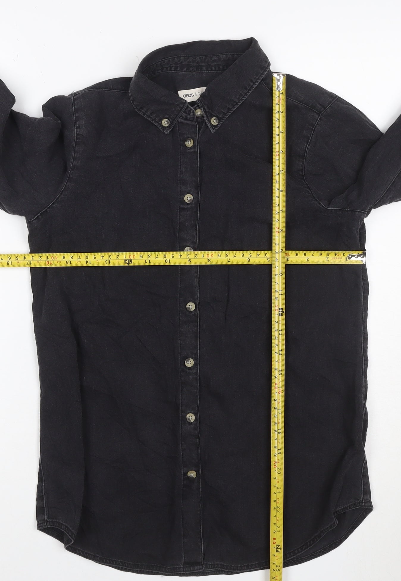 ASOS Women Black Denim Button-Up Shirt UK 8 Long Sleeve Collared