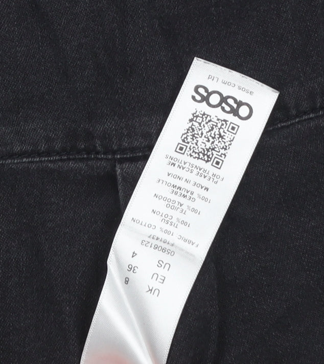 ASOS Women Black Denim Button-Up Shirt UK 8 Long Sleeve Collared