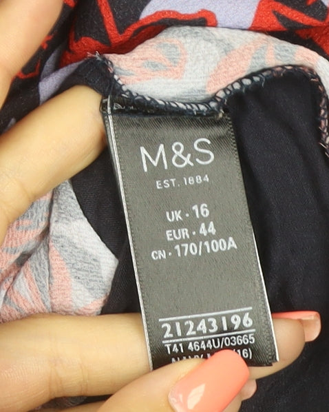Marks and Spencer Women Multicoloured UK 16 Floral Wrap Blouse Long Sleeve