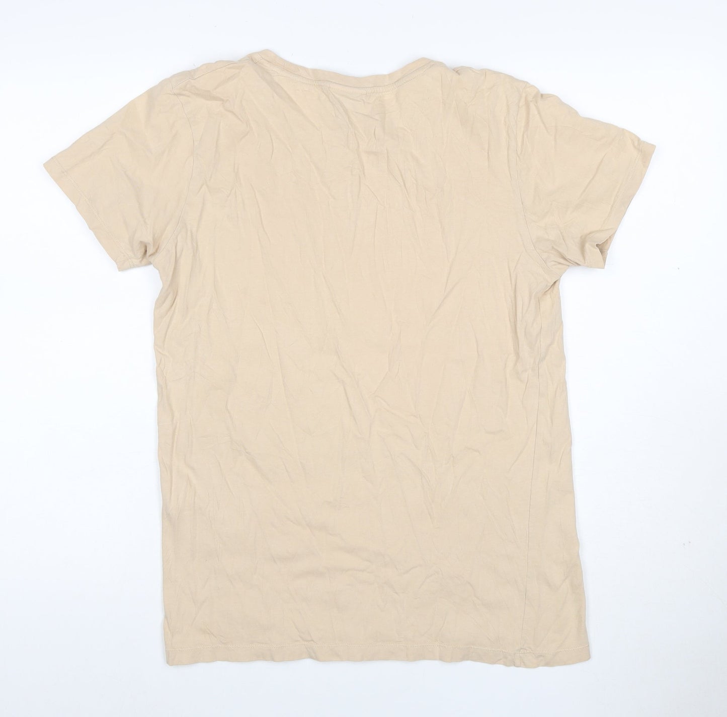 Hype Women's Beige Size M Basic Cotton Crew Neck Logo T-Shirt
