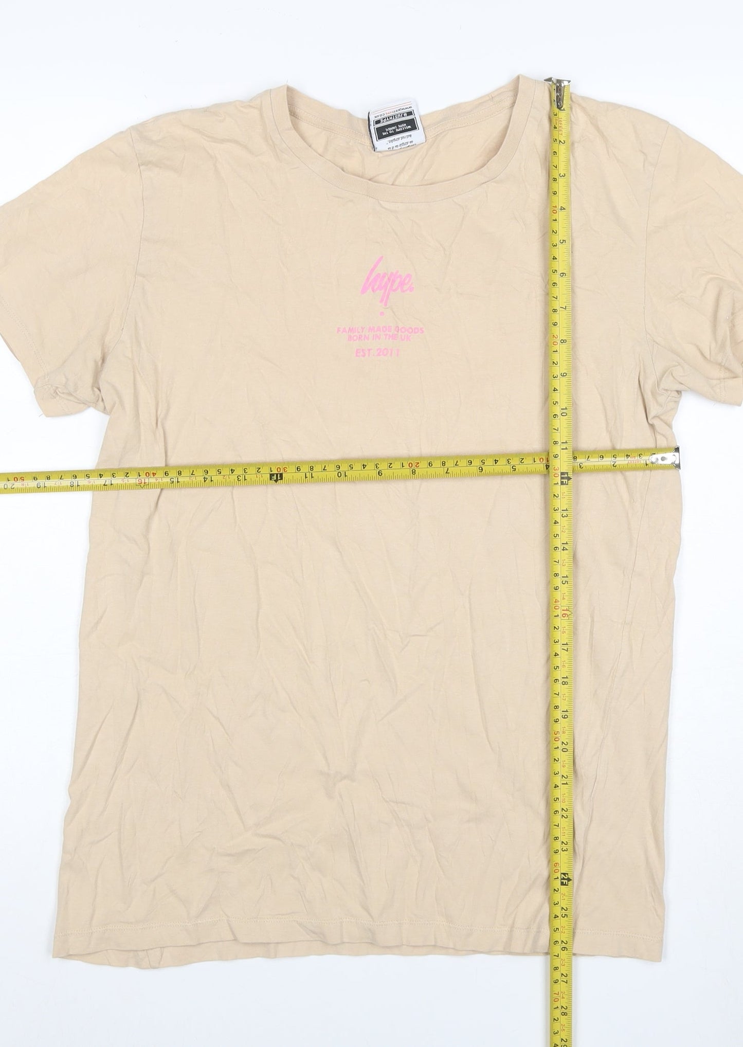 Hype Women's Beige Size M Basic Cotton Crew Neck Logo T-Shirt