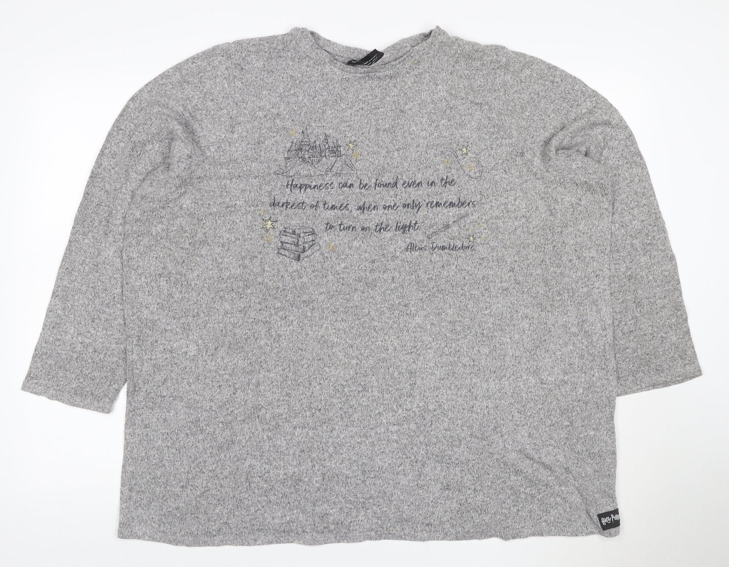 Harry Potter Women’s Grey Size 20 Hogwarts Quote 3/4 Sleeve Knit Top
