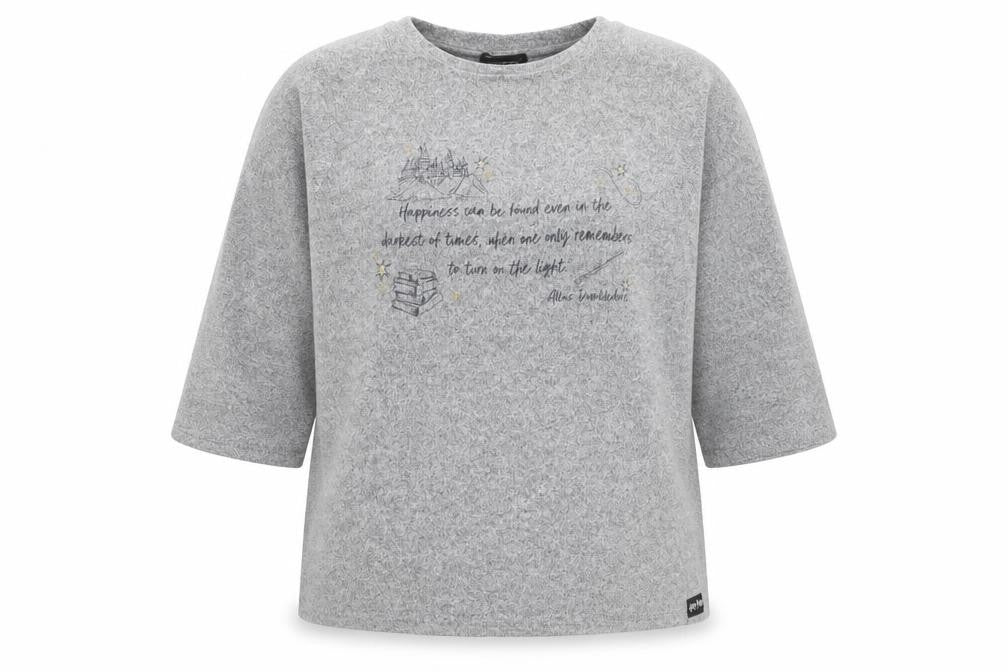 Harry Potter Women’s Grey Size 20 Hogwarts Quote 3/4 Sleeve Knit Top
