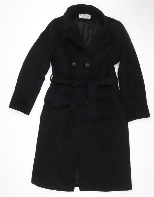 Warehouse Women Black UK 14 Wool Cashmere Belted Double Breasted Coat
