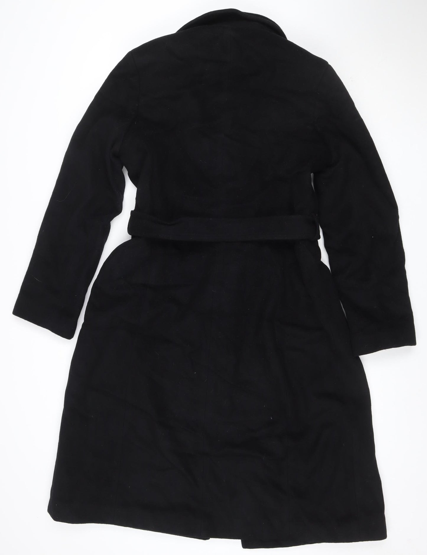 Warehouse Women Black UK 14 Wool Cashmere Belted Double Breasted Coat