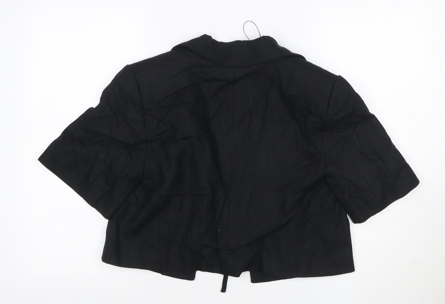 M&S Women Black UK 12 Linen Short Sleeve Belted Blazer Jacket