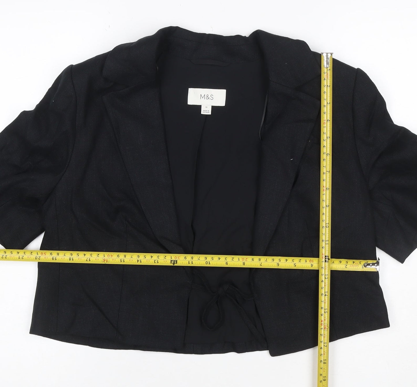 M&S Women Black UK 12 Linen Short Sleeve Belted Blazer Jacket