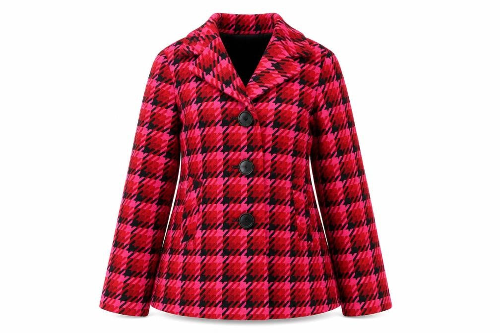 New Look Women Pink Check Wool Blend Pea Coat UK 10 Lined