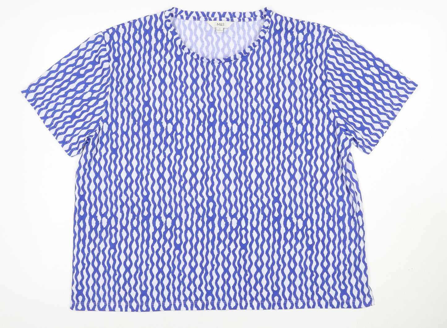 Marks and Spencer Women Blue Geometric Relaxed Jersey T-Shirt UK 18