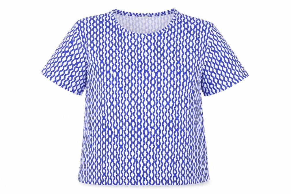 Marks & Spencer Women Blue Geometric Relaxed Jersey T-Shirt UK 18
