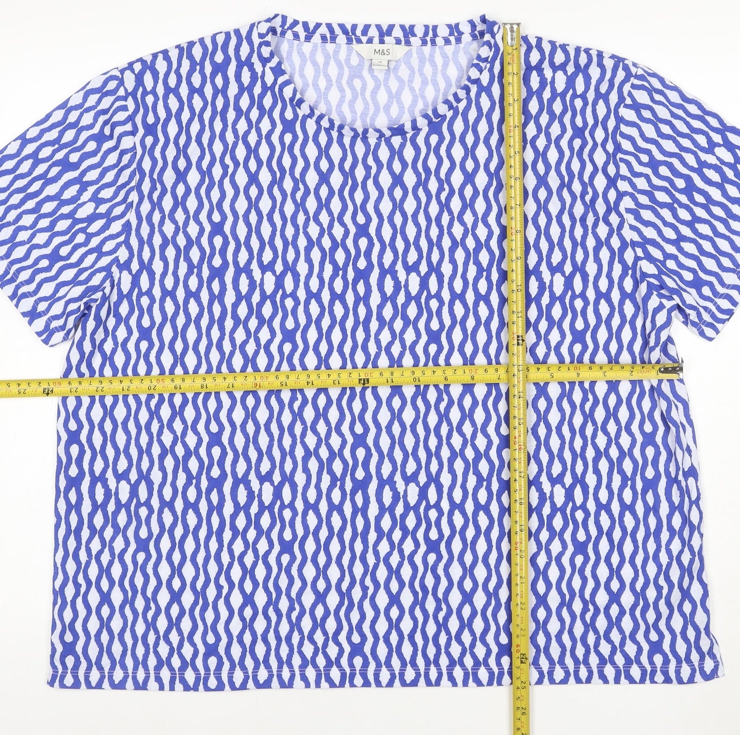 Marks and Spencer Women Blue Geometric Relaxed Jersey T-Shirt UK 18