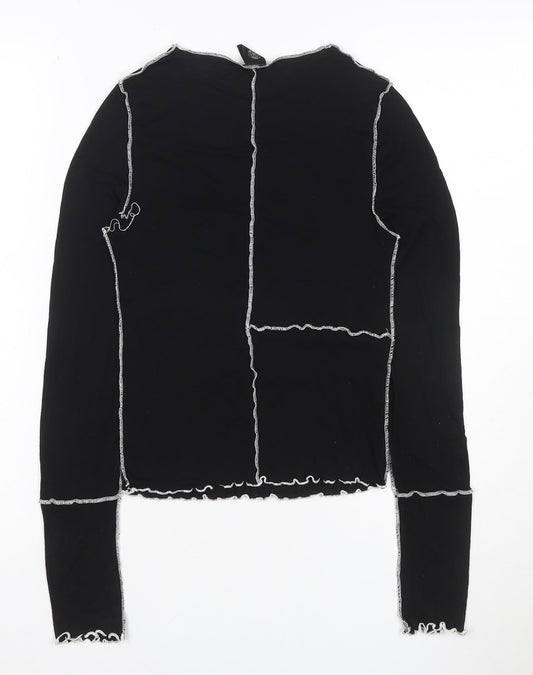 Urban Outfitters Women Black M Cropped Contrast Seam Long Sleeve T-Shirt