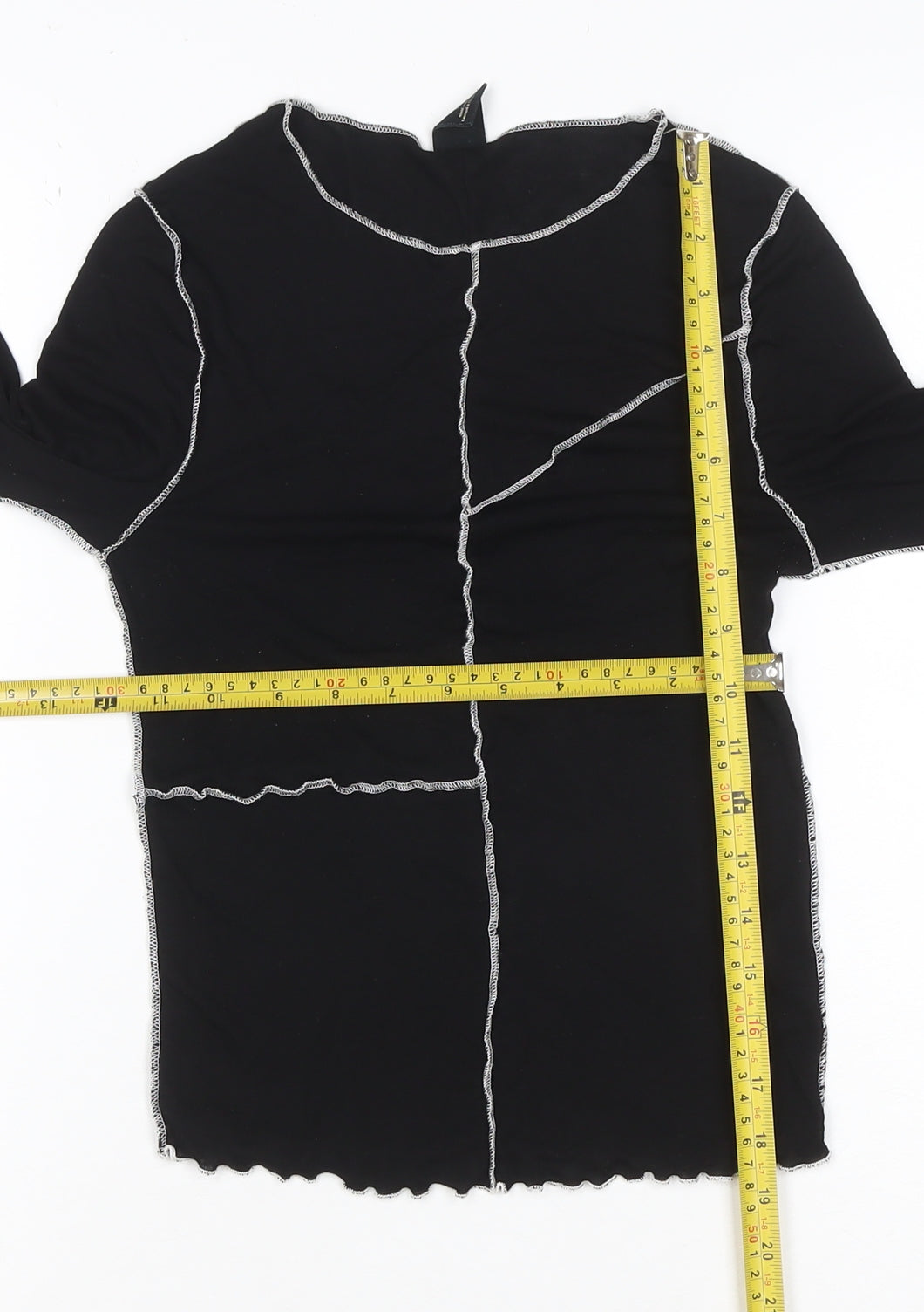 Urban Outfitters Women Black M Cropped Contrast Seam Long Sleeve T-Shirt