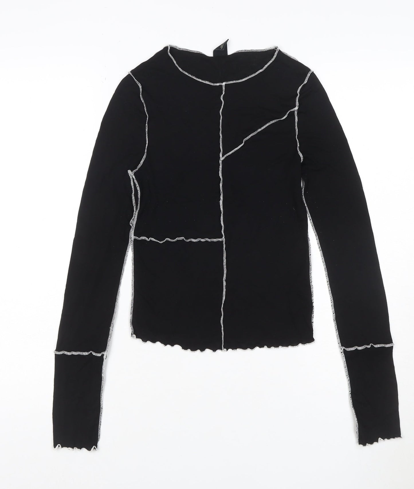 Urban Outfitters Women Black M Cropped Contrast Seam Long Sleeve T-Shirt