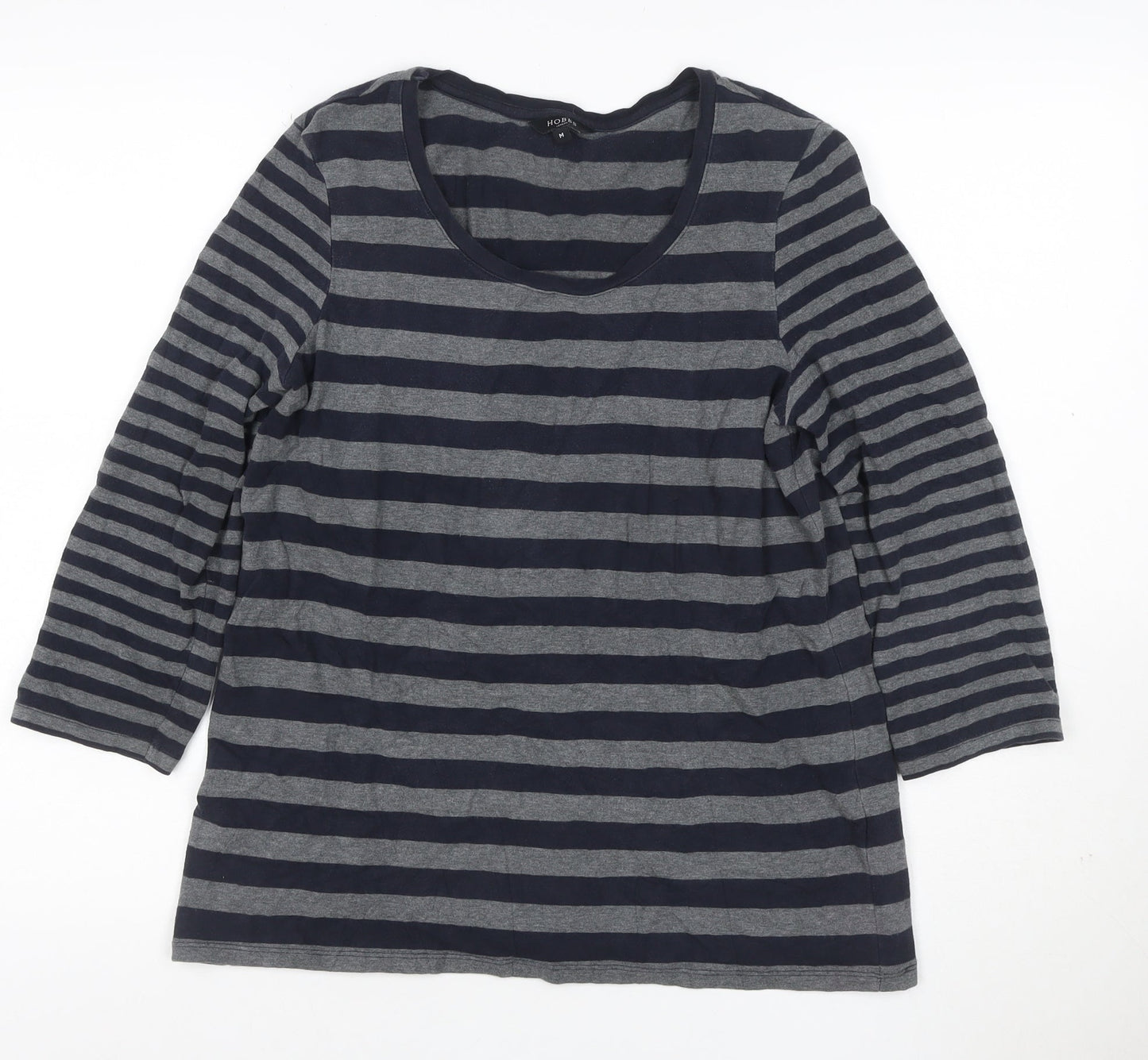 Hobbs London Women Blue Grey Stripe Jersey 3/4 Sleeve T-Shirt M