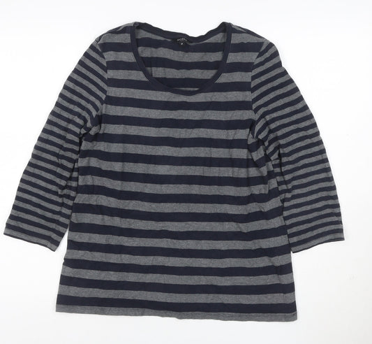 Hobbs London Women Blue Grey Stripe Jersey 3/4 Sleeve T-Shirt M