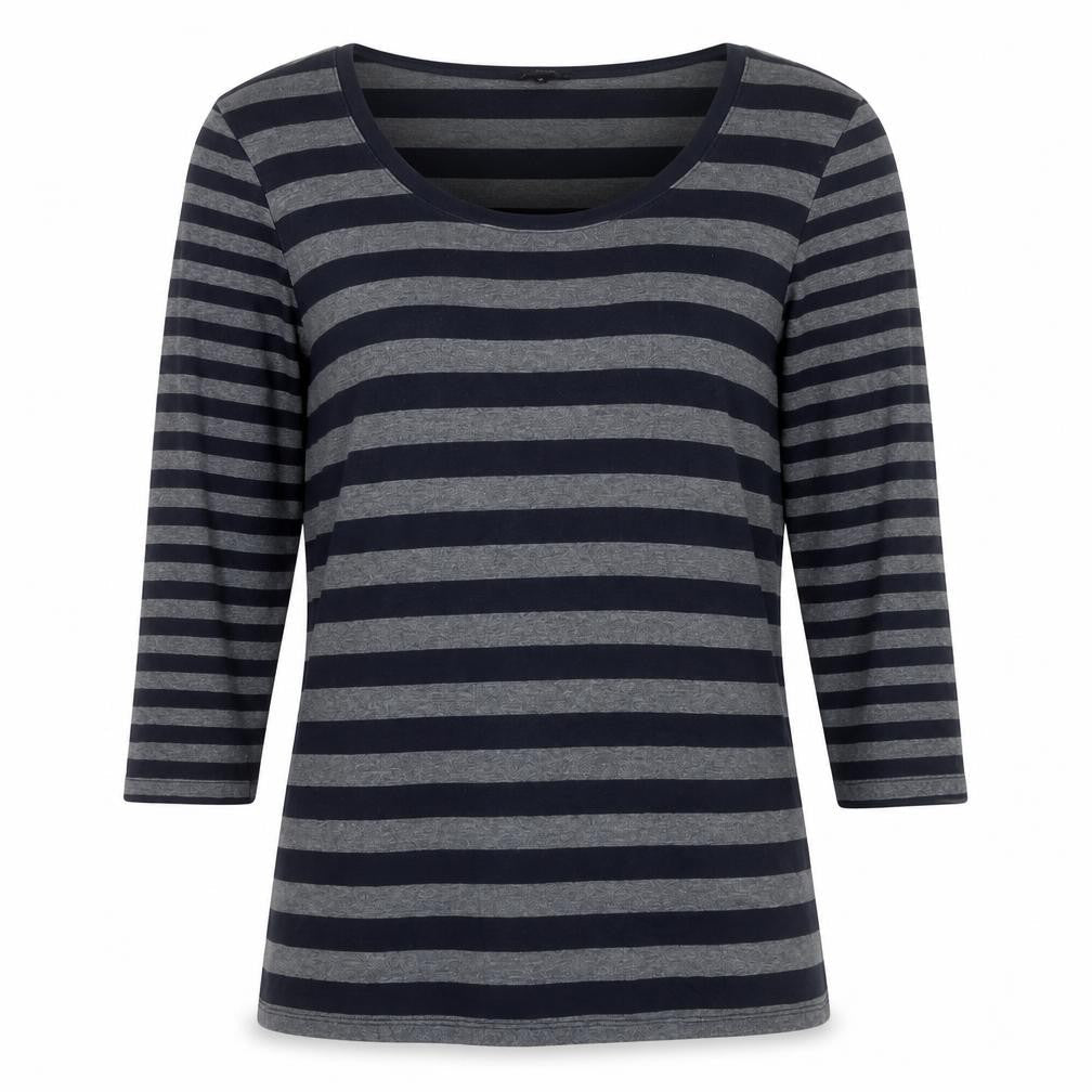 Hobbs London Women Blue Grey Stripe Jersey 3/4 Sleeve T-Shirt M