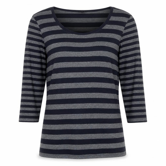 Hobbs London Women Blue Grey Stripe Jersey 3/4 Sleeve T-Shirt M