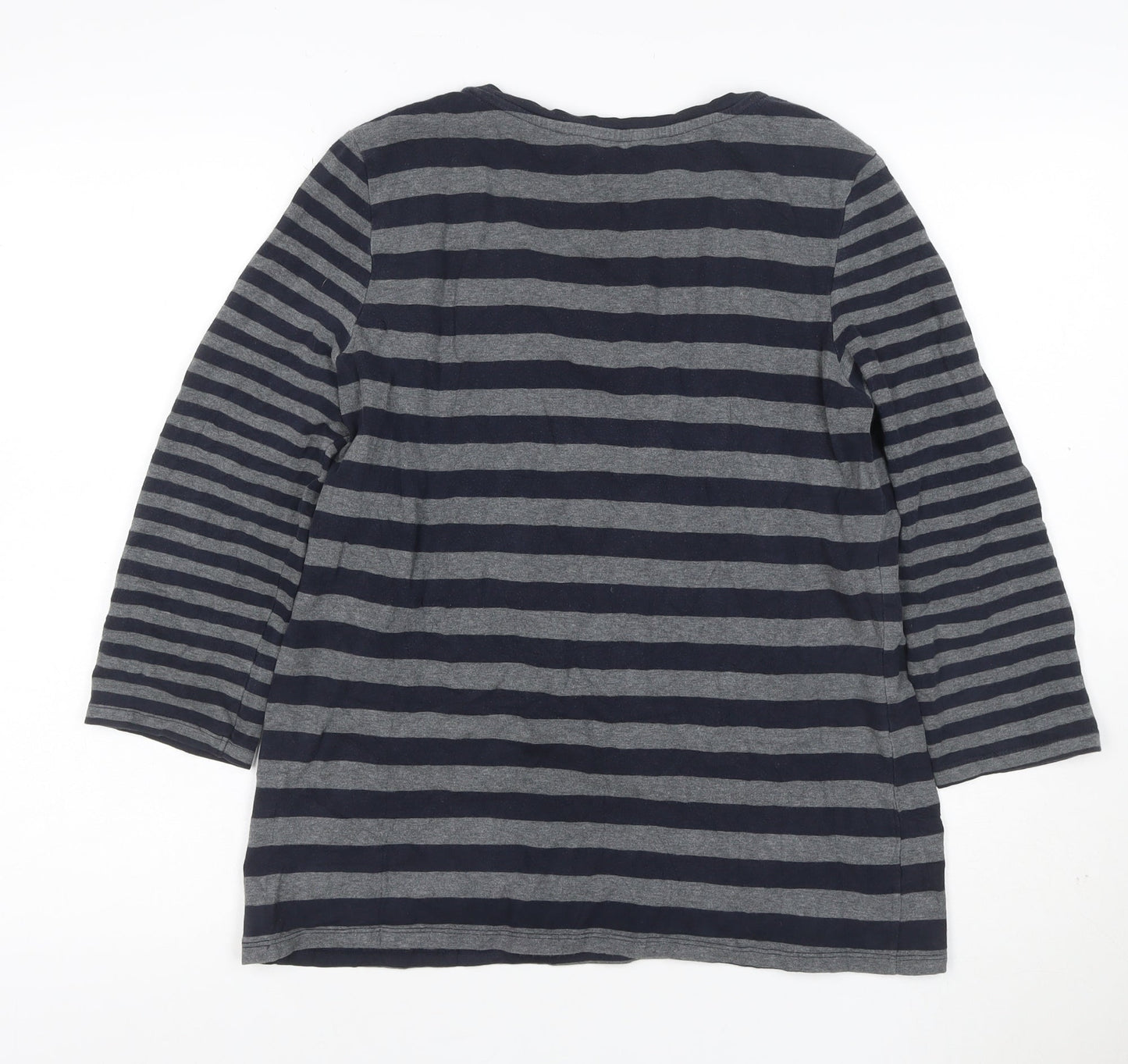 Hobbs London Women Blue Grey Stripe Jersey 3/4 Sleeve T-Shirt M