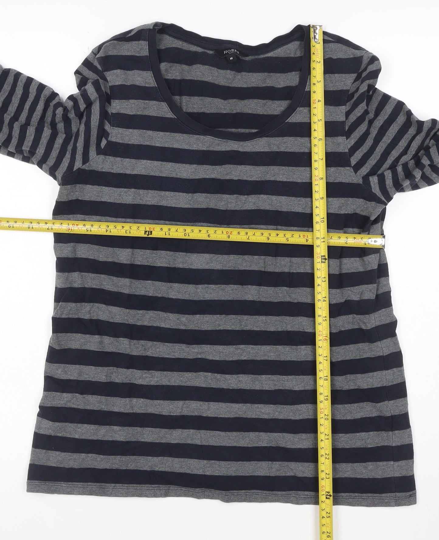Hobbs London Women Blue Grey Stripe Jersey 3/4 Sleeve T-Shirt M