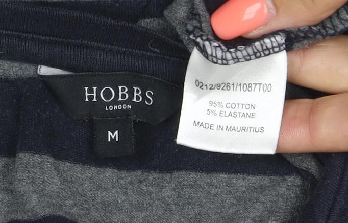 Hobbs London Women Blue Grey Stripe Jersey 3/4 Sleeve T-Shirt M