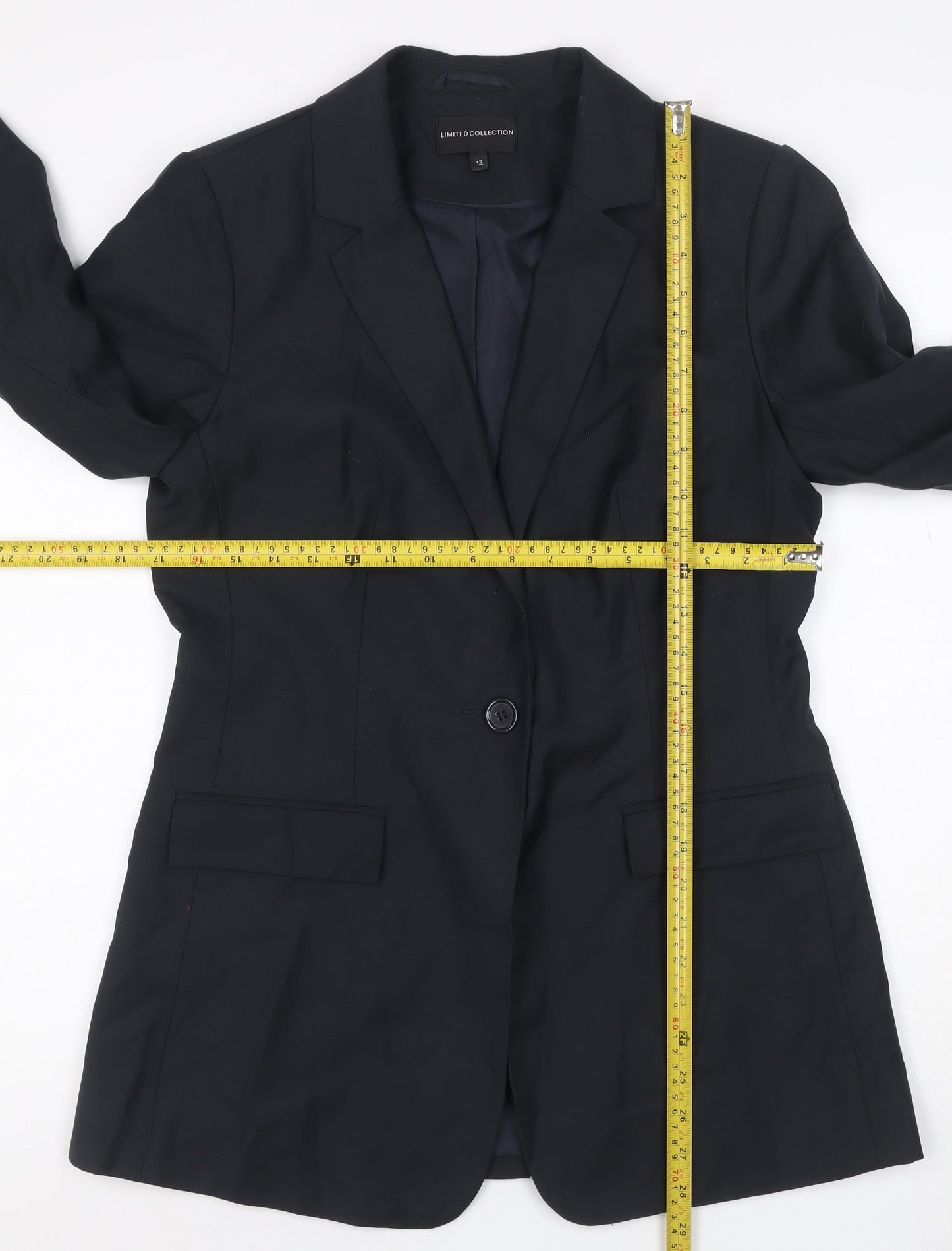 Marks & Spencer Women Black Size 12 Tailored Single-Breasted Blazer