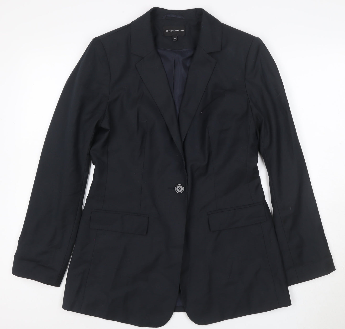 Marks & Spencer Women Black Size 12 Tailored Single-Breasted Blazer
