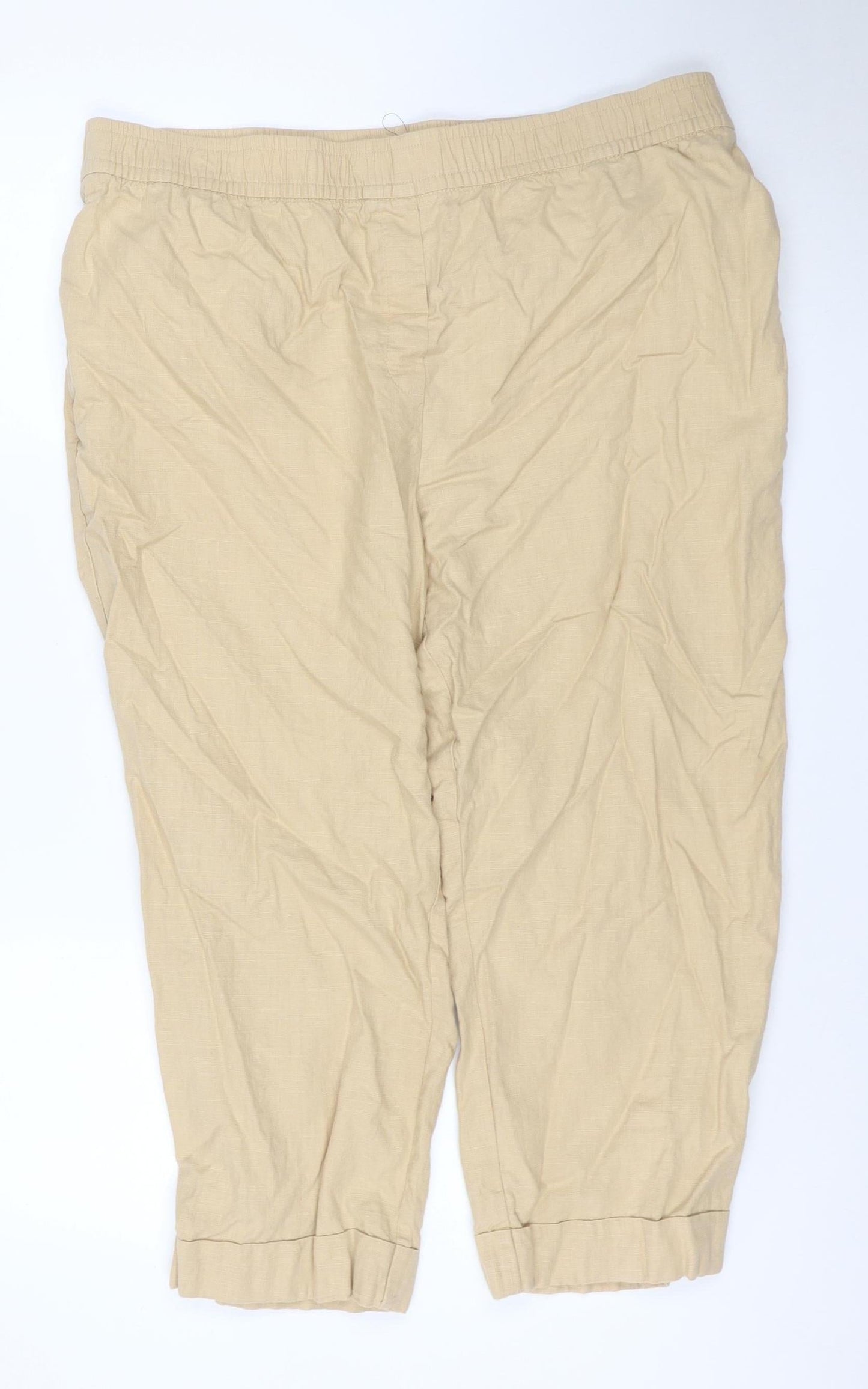 M&S Women Beige UK 20 Short Linen Blend Cargo Jogger Trousers