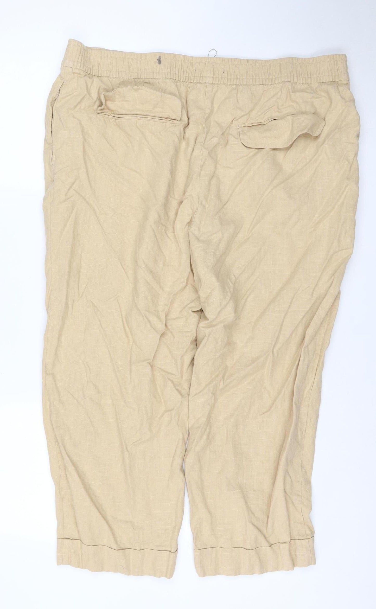 M&S Women Beige UK 20 Short Linen Blend Cargo Jogger Trousers