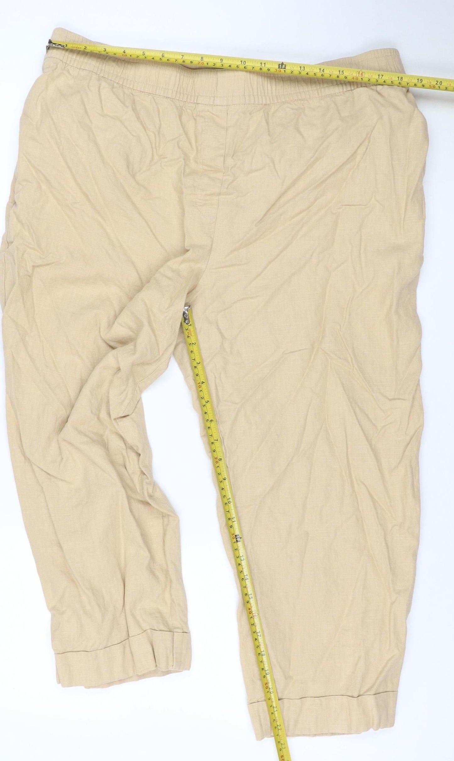 M&S Women Beige UK 20 Short Linen Blend Cargo Jogger Trousers