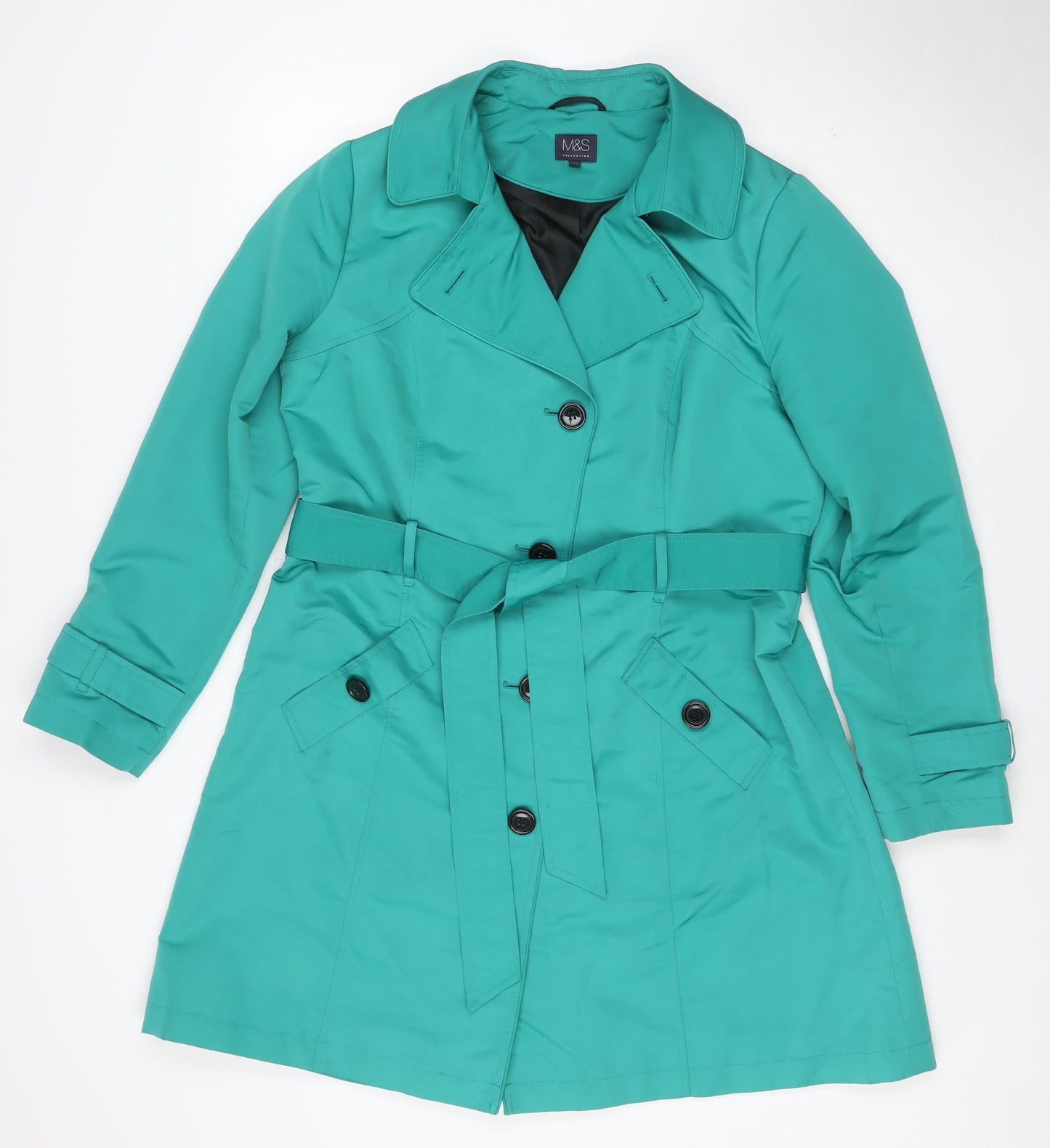 M&S Women’s Green UK 14 Long Belted Trench Coat