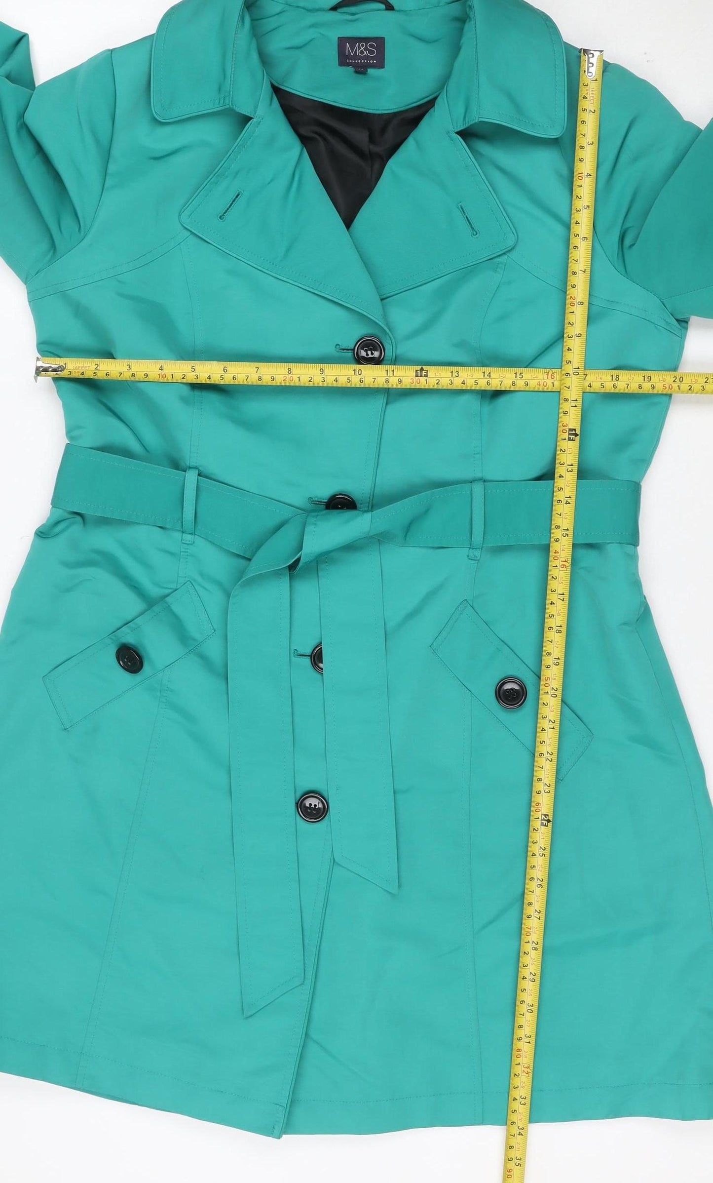 M&S Women’s Green UK 14 Long Belted Trench Coat