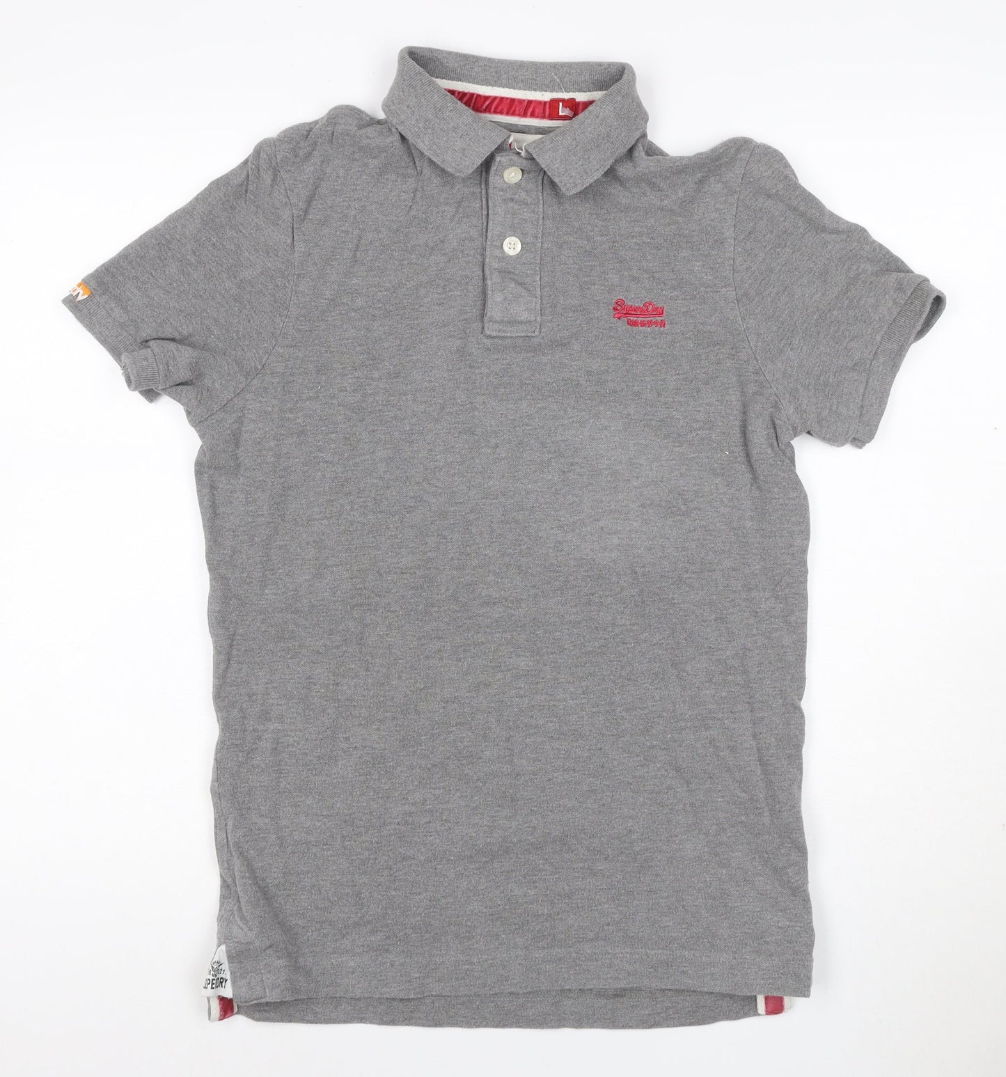 Superdry Men’s Grey Logo Embroidered Short Sleeve Polo Shirt Size L