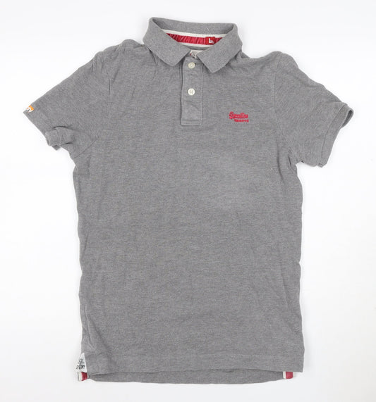 Superdry Men’s Grey Logo Embroidered Short Sleeve Polo Shirt Size L