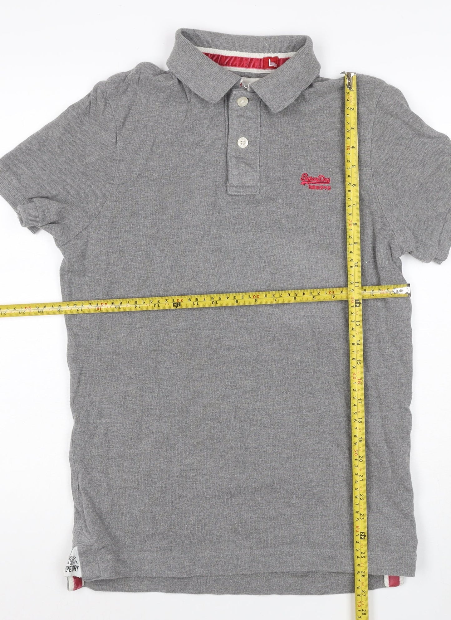 Superdry Men’s Grey Logo Embroidered Short Sleeve Polo Shirt Size L