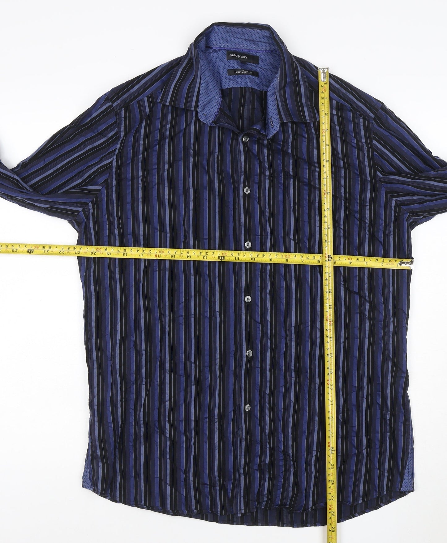 Autograph Men’s Blue Striped Pure Cotton 16.5in 42in Long Sleeve Shirt