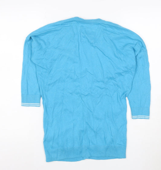 Hollister Women Blue M V-Neck Button Logo Knit Cardigan
