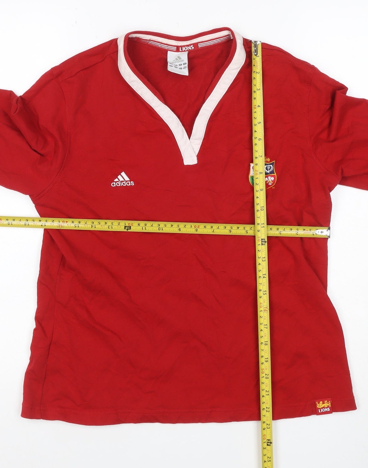 adidas Women Red UK 14 Lions Long Sleeve V-Neck Rugby Jersey Top
