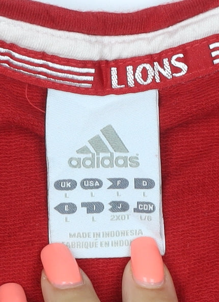 adidas Women Red UK 14 Lions Long Sleeve V-Neck Rugby Jersey Top