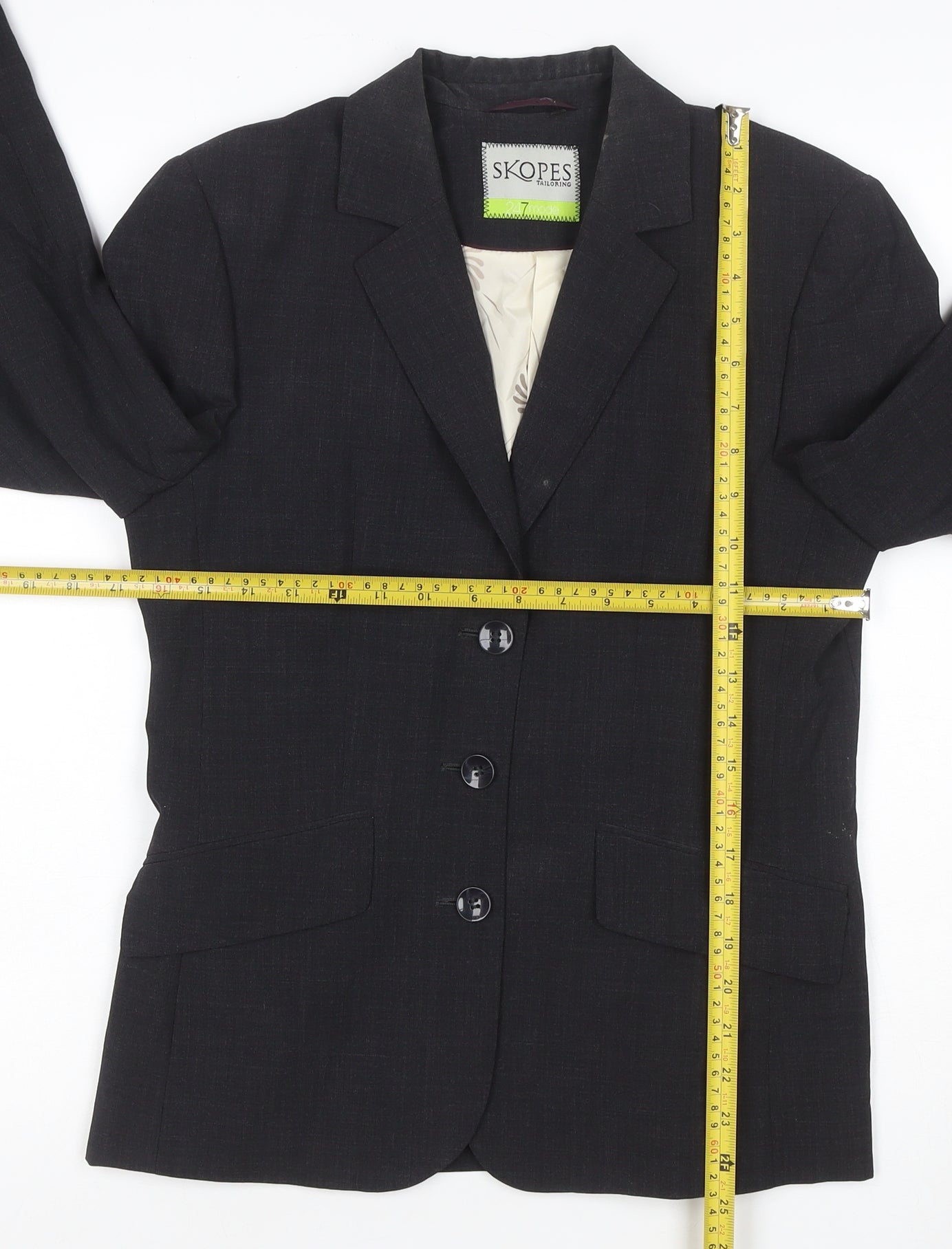 Skopes Women Black Size 8 Tailored Wool Blend 3 Button Blazer