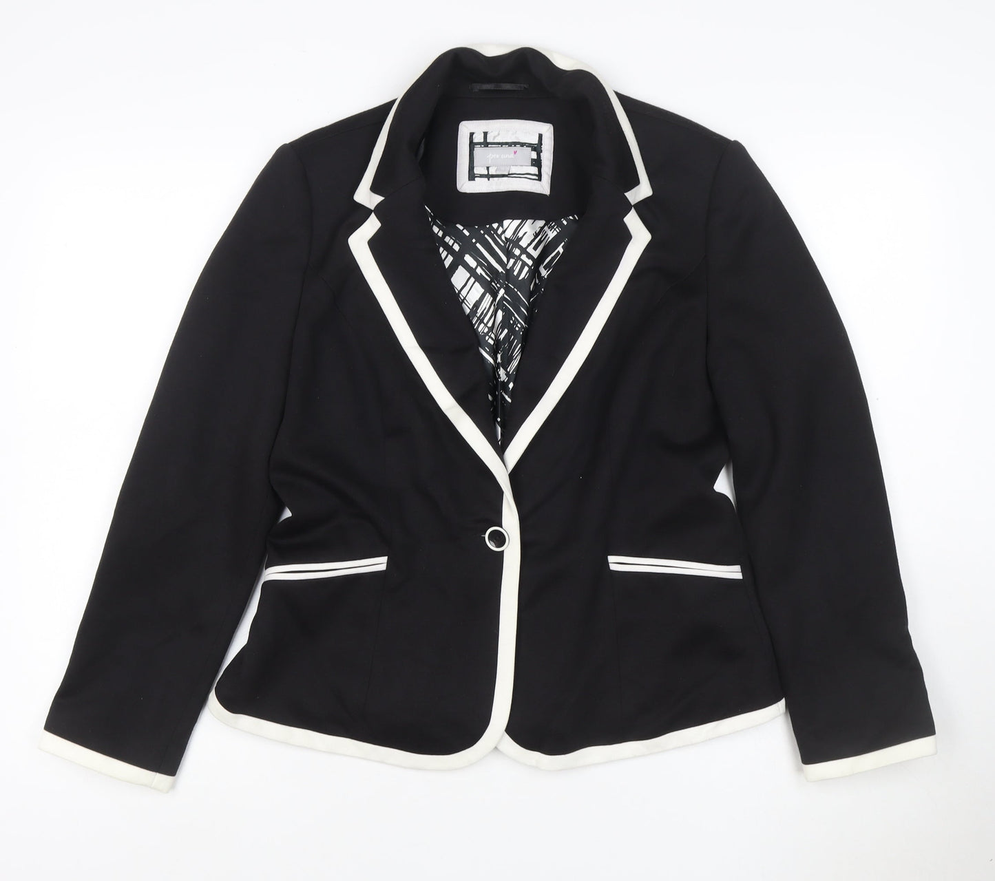 Per Una Women’s Black White Trim Blazer Jacket UK 14 Tailored