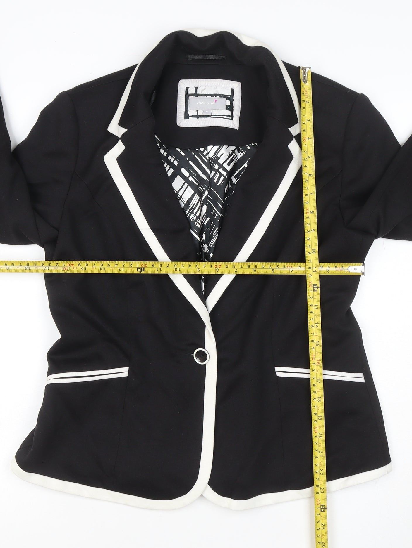 Per Una Women’s Black White Trim Blazer Jacket UK 14 Tailored